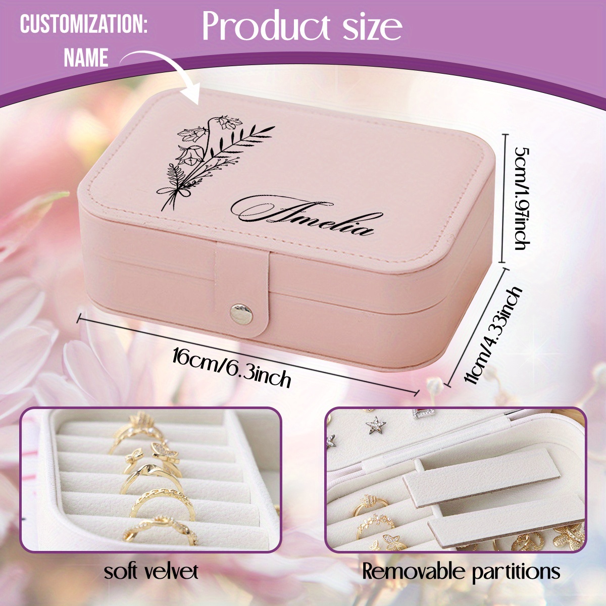 Personalized Name Jewelry Box with Snap Closure